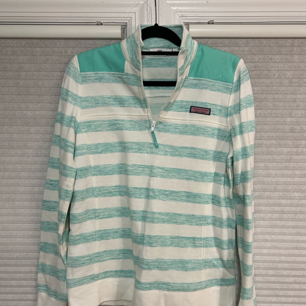 Vineyard Vines Turquoise and White Striped Sweatshirt